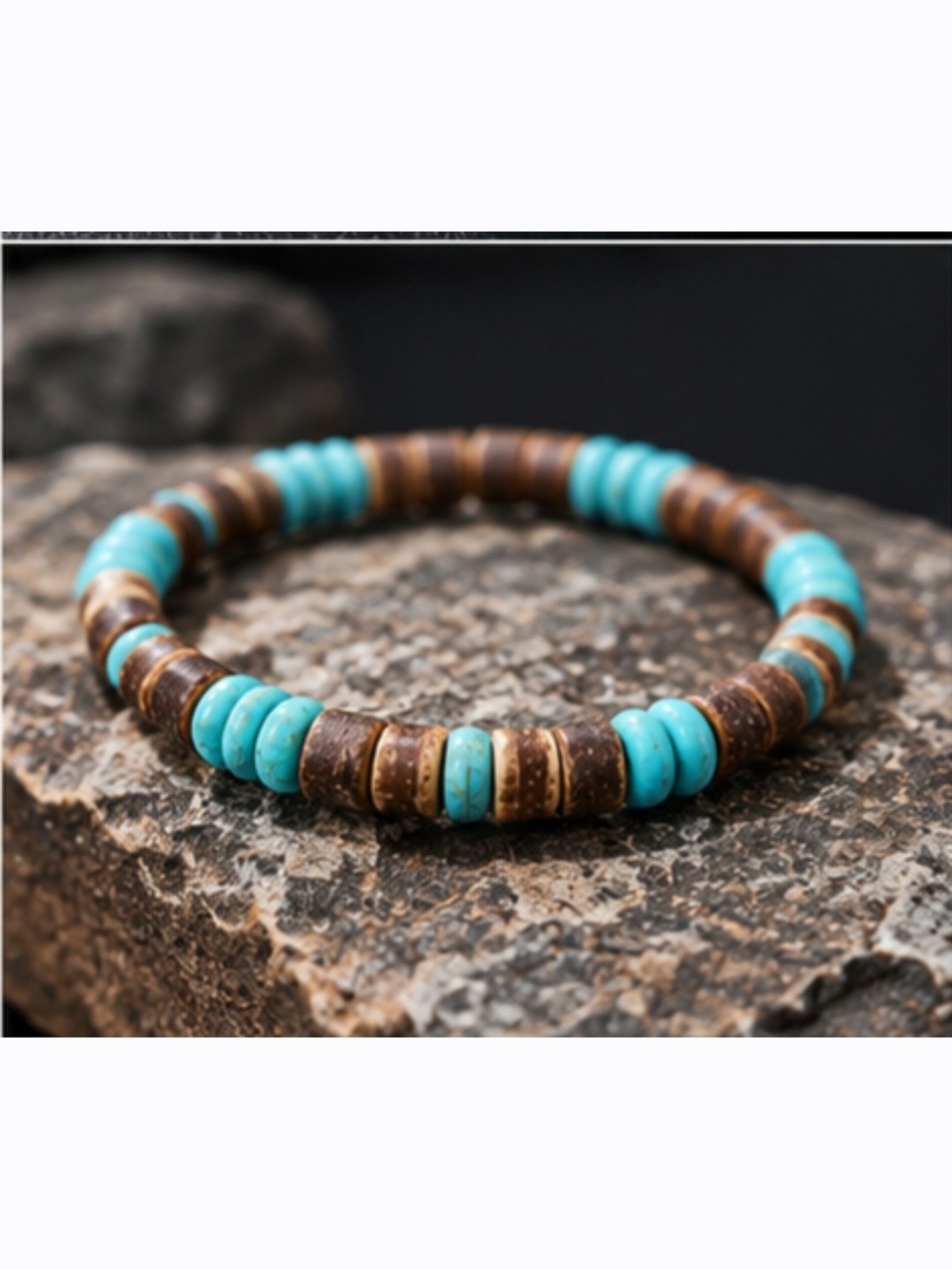Turquoise and Brown Beaded Stretch Bracelet - Women